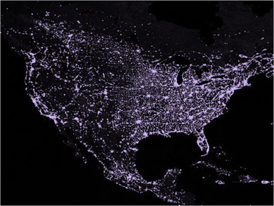 NASA satellite photo of  U.S. at night